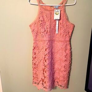 She and Sky NWT Pink Lace design dress Sz Large mini sleeveless